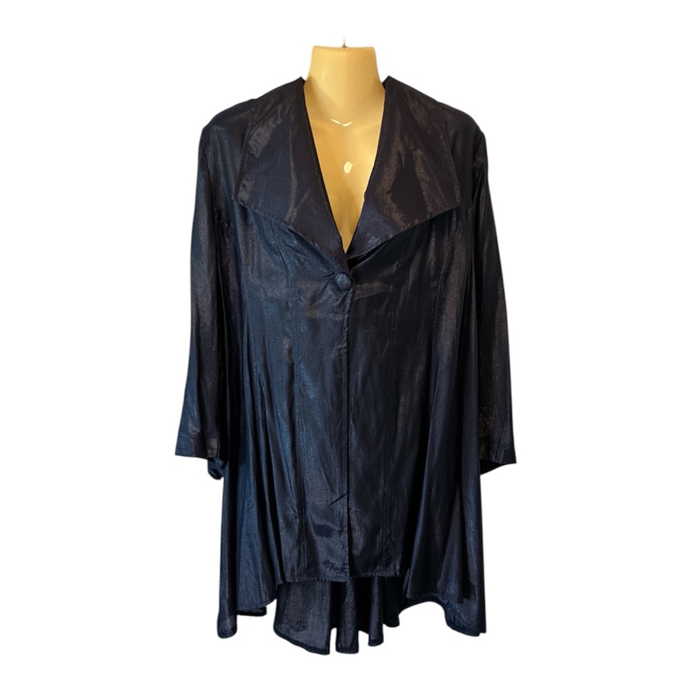 Urban Mangoz Jacket Lagonlook Metallic Shimmery Hi-Low Kimono Navy Blue Sm NWT